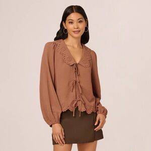 Brown Lace-Trimmed Women's Top